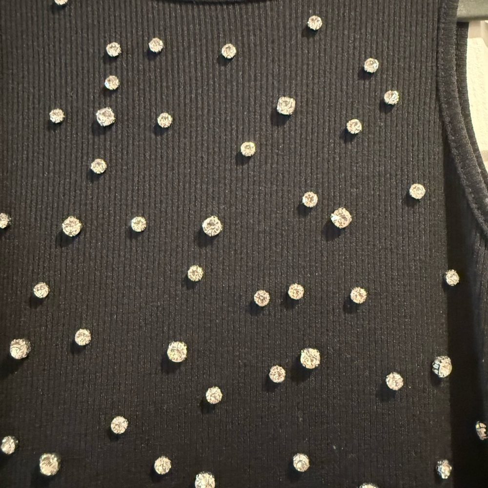 Black Sleeveless Top with Rhinestone Embellishments